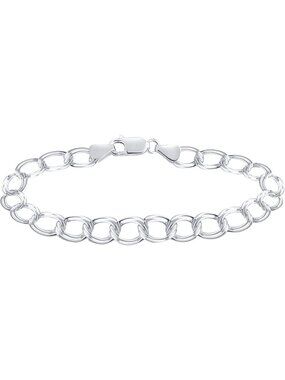 925 Sterling Silver 9mm Double Ring Charm Link Bracelet - 8" Italian Gift Boxed